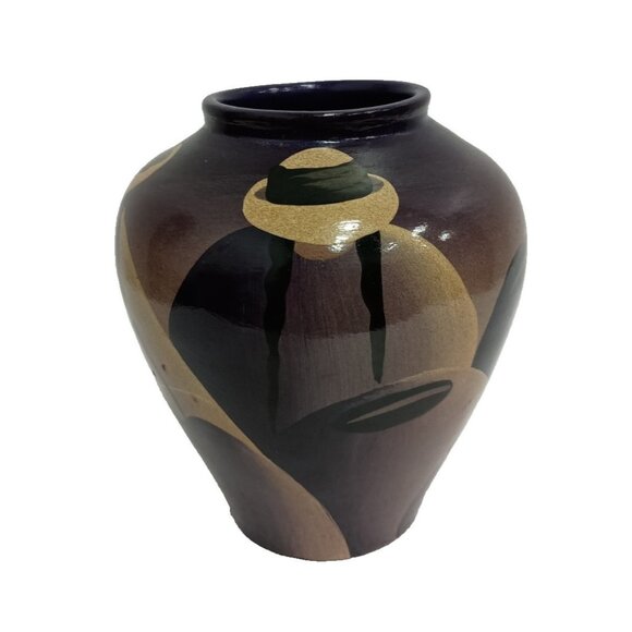 VTG Peruvian Folk Art Pottery Vase Hand Painted People Signed Decorative 6.5" - Picture 1 of 9